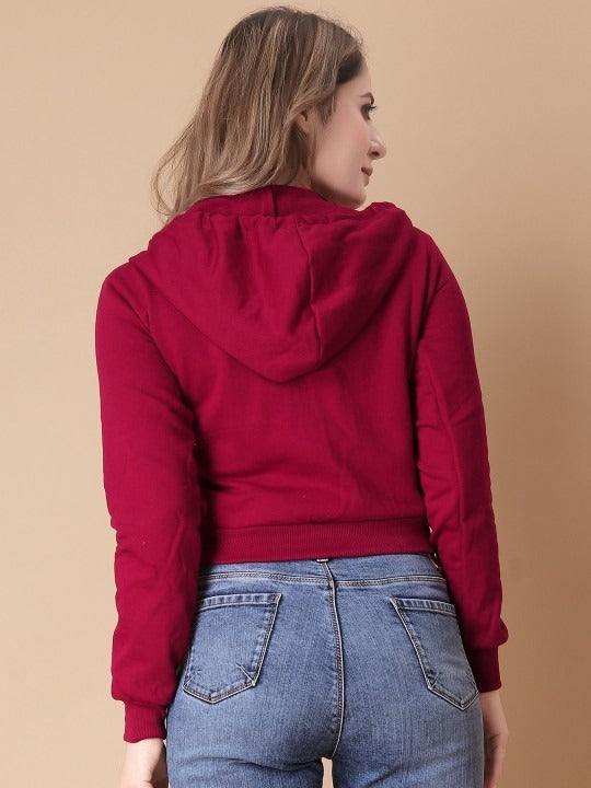 Women Solid Hooded Cropped Zipper Hoodie – Cropped Zip-Up, Breathable & Travel-Ready | HARCHIZ