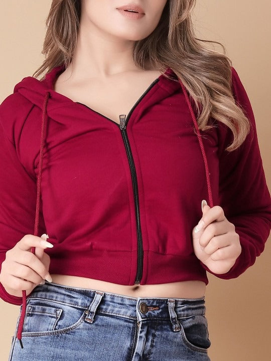 Women Solid Hooded Cropped Zipper Hoodie – Cropped Zip-Up, Breathable & Travel-Ready | HARCHIZ