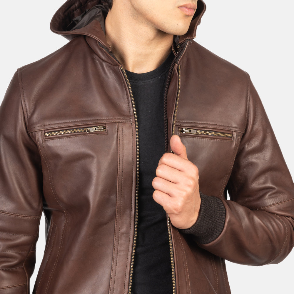 Ace Classic Brown Hood Leather Bomber Jacket