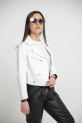 White Women Biker Leather Jacket