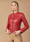 Red Women's Genuine Biker Leather Jacket