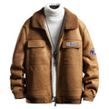 Men's Vintage Distressed Brown Bomber Aviator Genuine Sheepskin Sherpa Shearling Faux Fur Lined Air Force G1 Military Winter Warm Casual Classic Leather Jacket Bullets - Front View - Docacca
