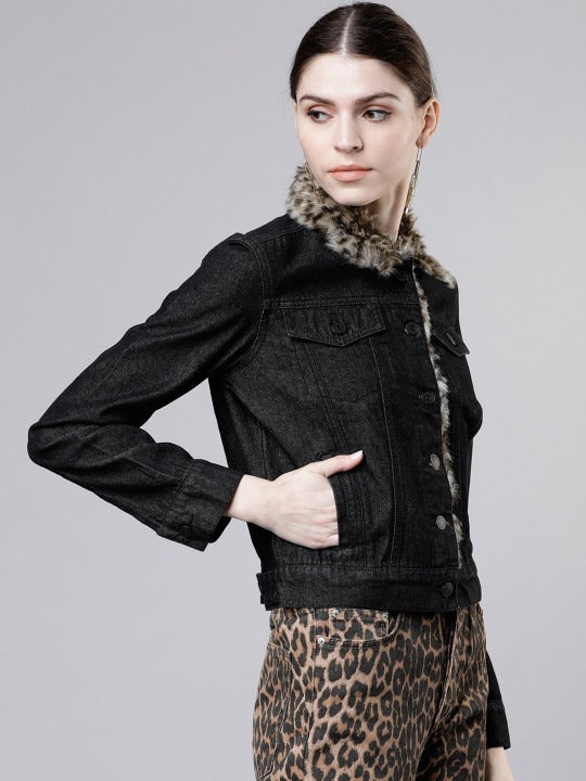 Women Black Solid Denim Jacket – Stylish Everyday Layer for Modern Pakistani Outfits | HARCHIZ