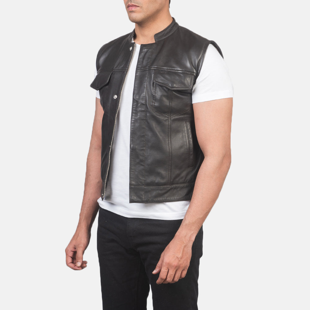 Moto Dark Brown Genuine Leather Vest