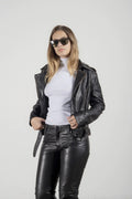 Worn Effect Women Biker Leather Jacket