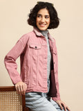 Twill Faux Fur Trim Pure Cotton Denim Jacket for Women – Warm Winter Outerwear | HARCHIZ Pakistan