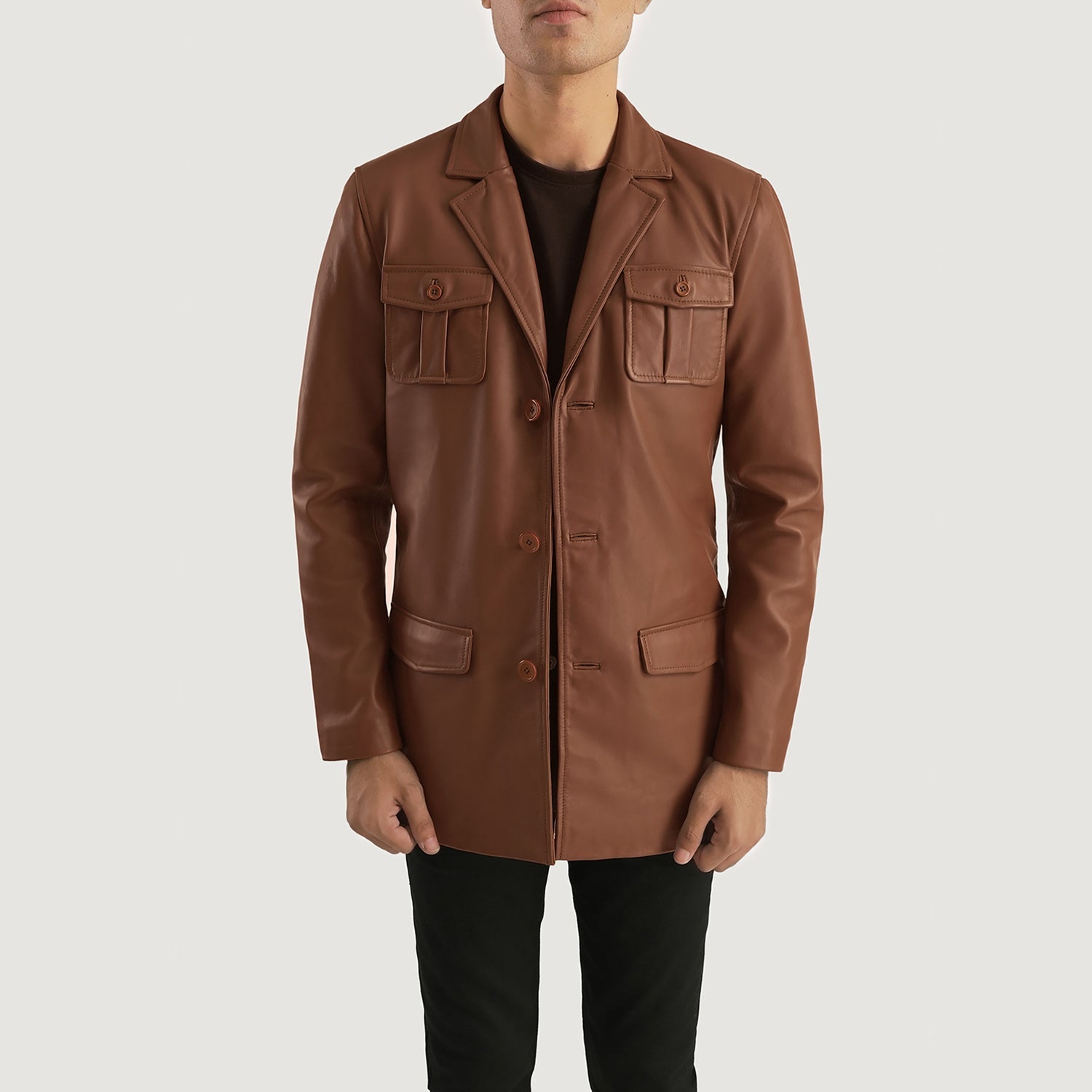 Men's Brown Genuine Leather Blazer