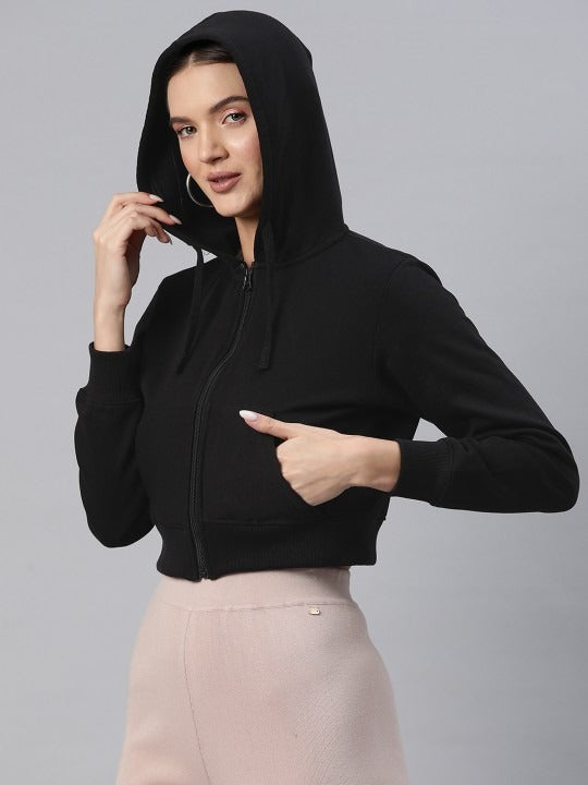 Women Hooded Cropped Fleece Zipper – Warm Cropped Fleece Zip-Up Hoodie for Pakistan | HARCHIZ