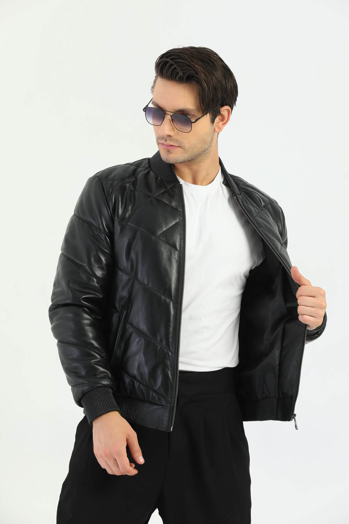 Ace Taranto Black Leather Bomber Jacket