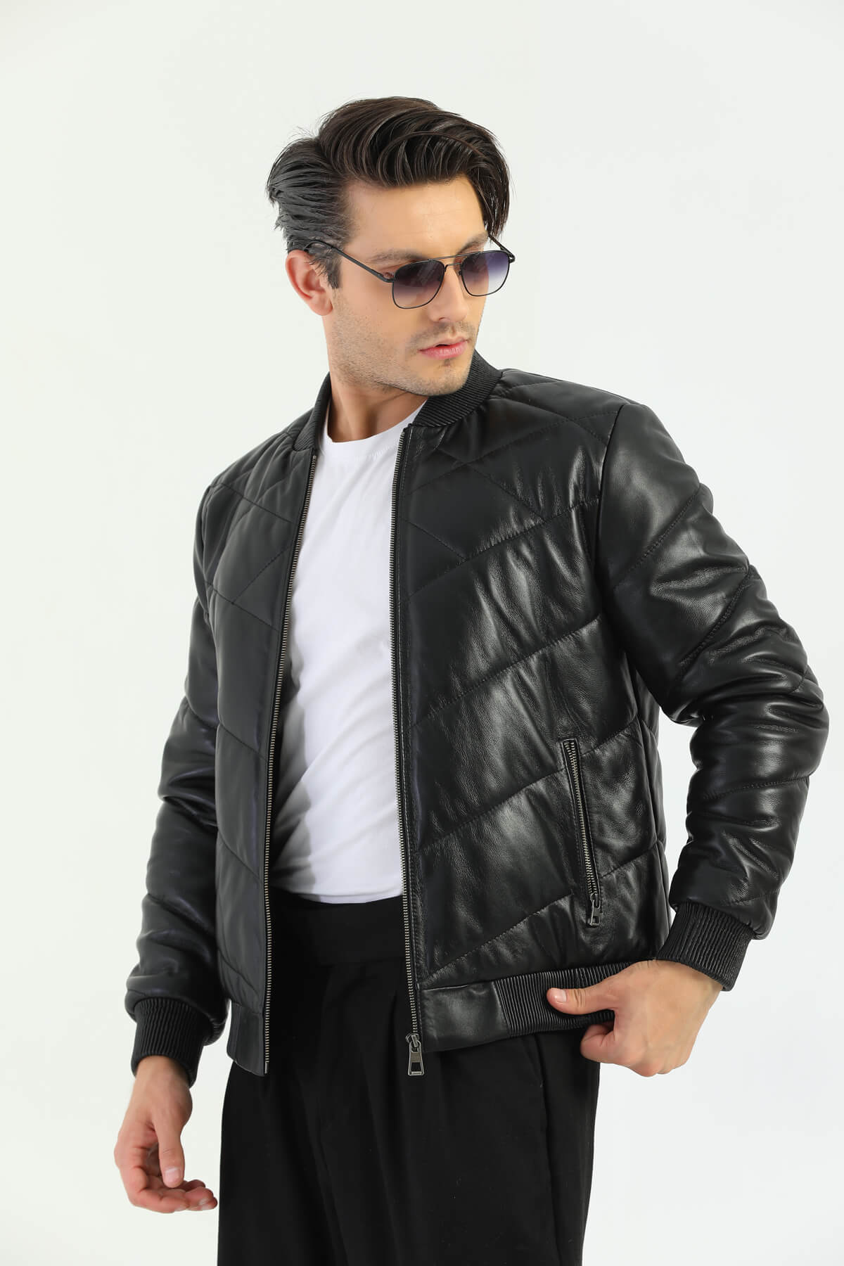 Ace Taranto Black Leather Bomber Jacket
