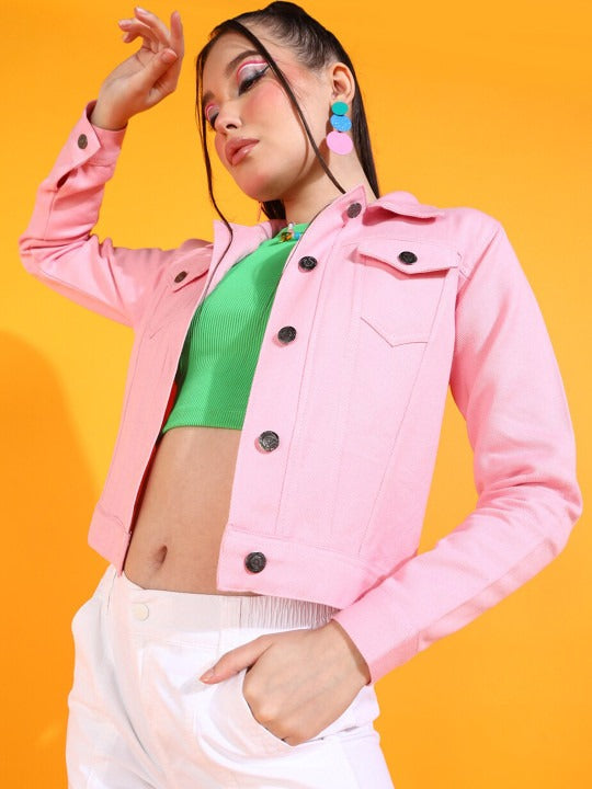 Women Crop Cotton Denim Jacket – Trendy Everyday Streetwear Layer for Pakistan | HARCHIZ