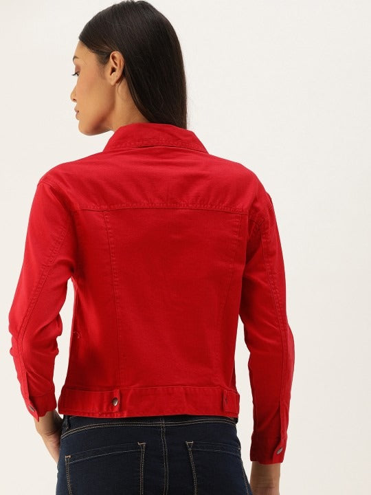 Women Red Solid Denim Jacket by HARCHIZ – Bold Street Style for Pakistani Fashion