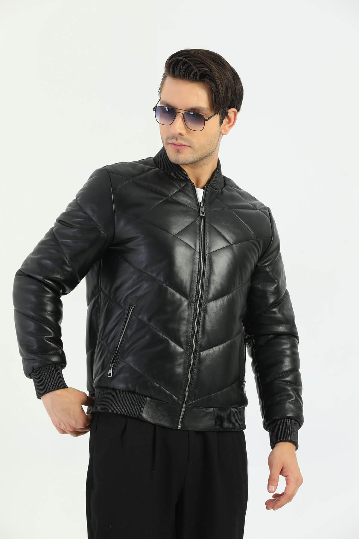 Ace Taranto Black Leather Bomber Jacket