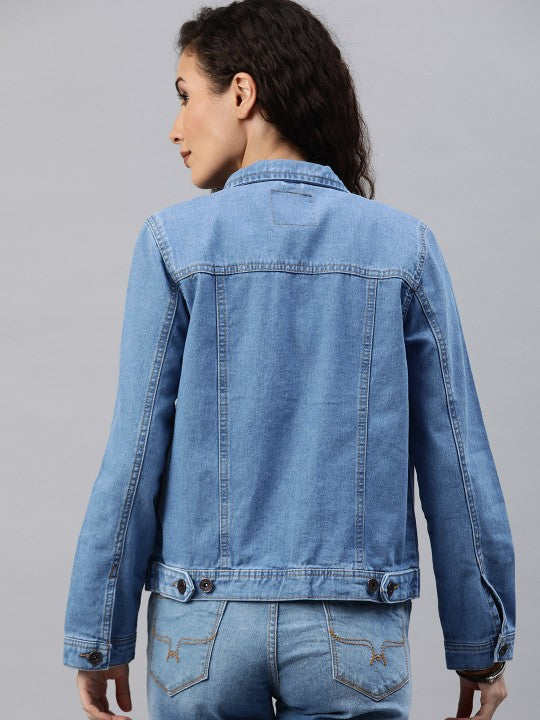 Harchiz Women Blue Washed Denim Jacket – Trendy & Everyday Style