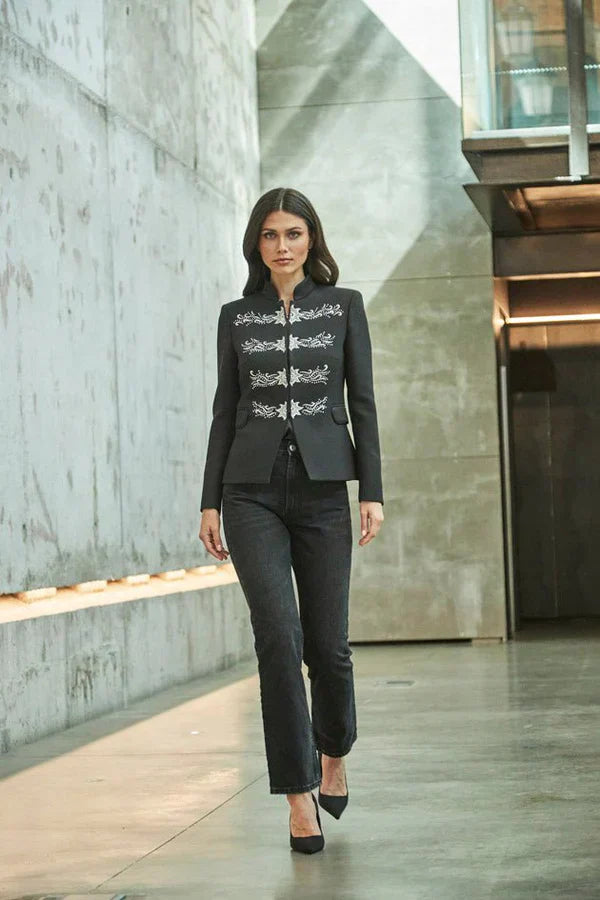 Ace Silver Embroidered Black Blazer