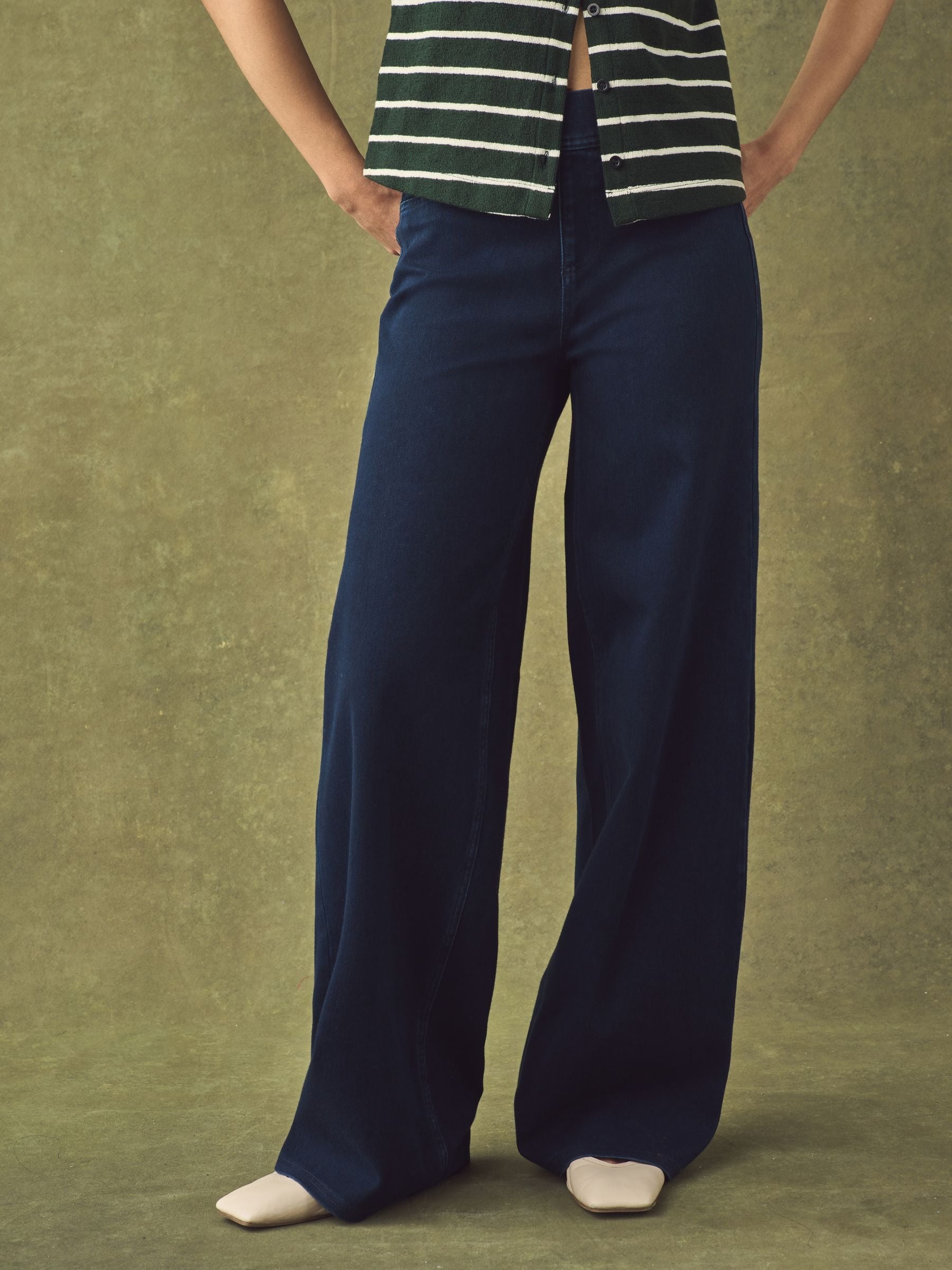 Women River Island Blue High Waisted Pocket Front Wide Leg Jeans – Stylish Denim Pants for Pakistan