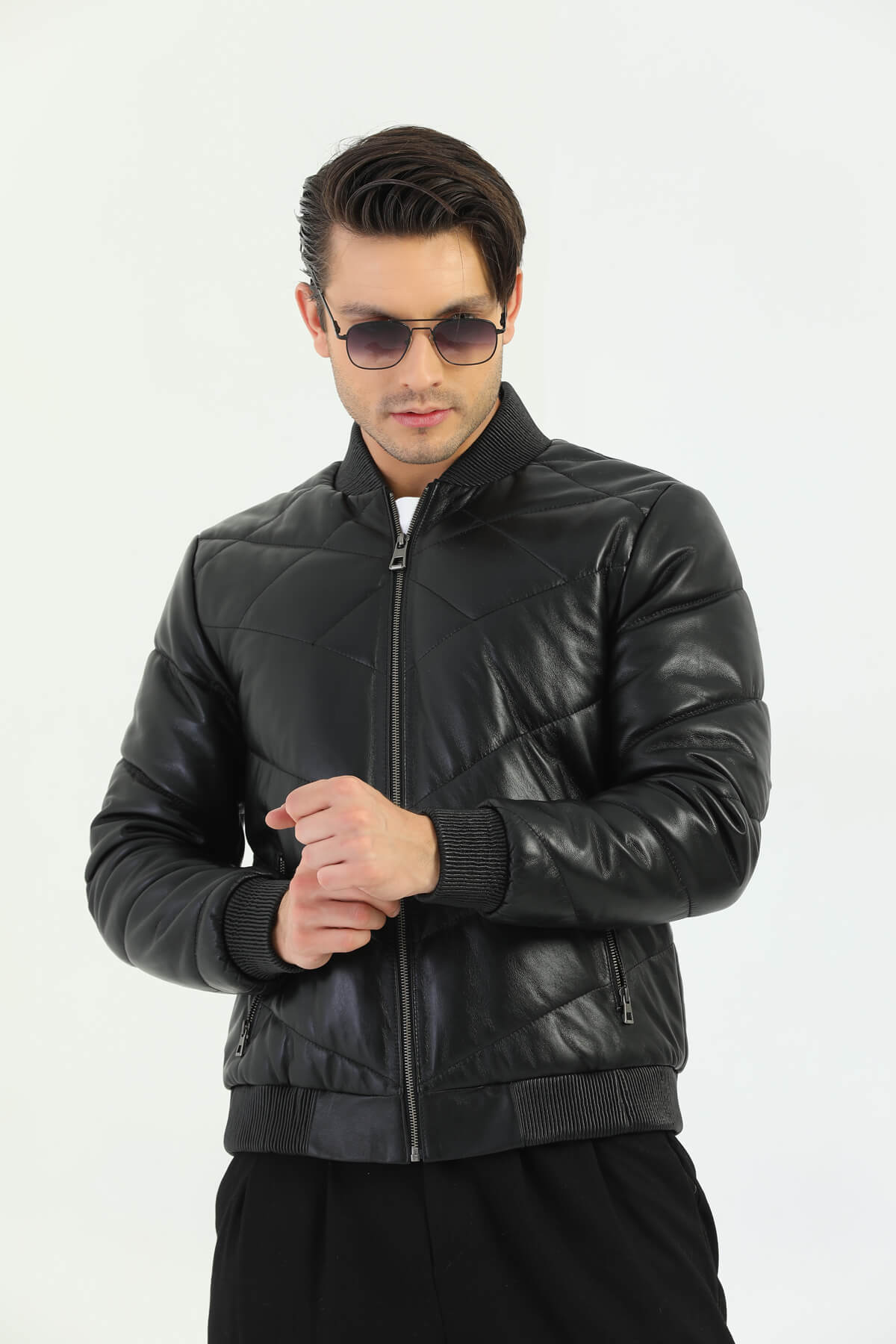 Ace Taranto Black Leather Bomber Jacket