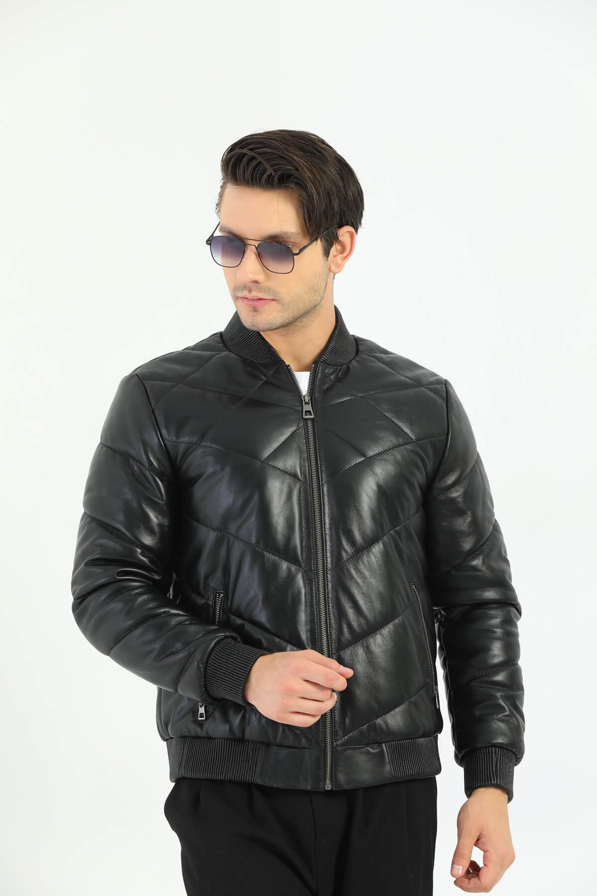 Ace Taranto Black Leather Bomber Jacket