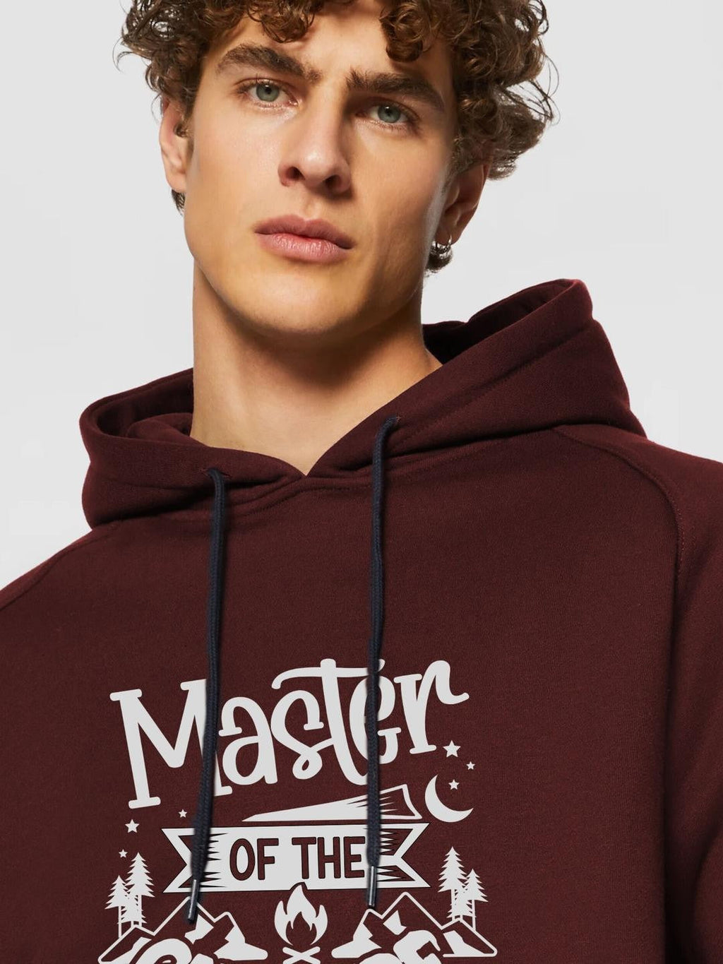 Men Maroon Printed Hooded Sweatshirt – Stylish Cotton Fleece Hoodie for Casual Wear in Pakistan