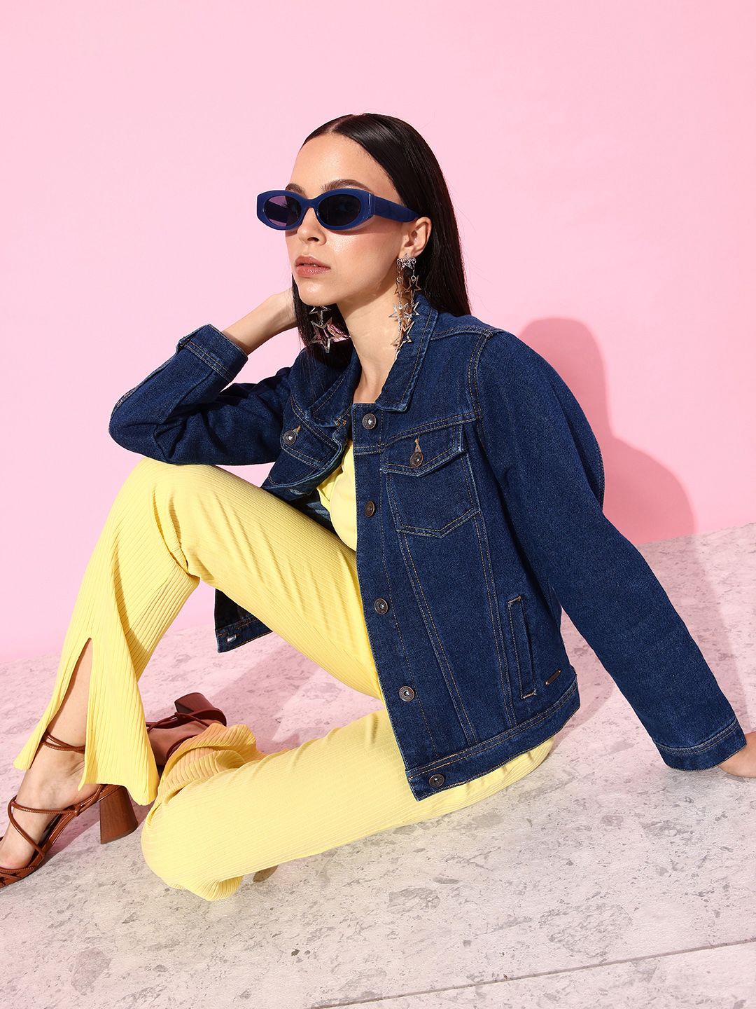 Harchiz Women Blue Solid Denim Jacket – Stylish & Everyday Essential