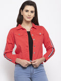 Women Red Crop Denim Jacket by HARCHIZ – Stylish Cotton Outerwear for Pakistani Fashion