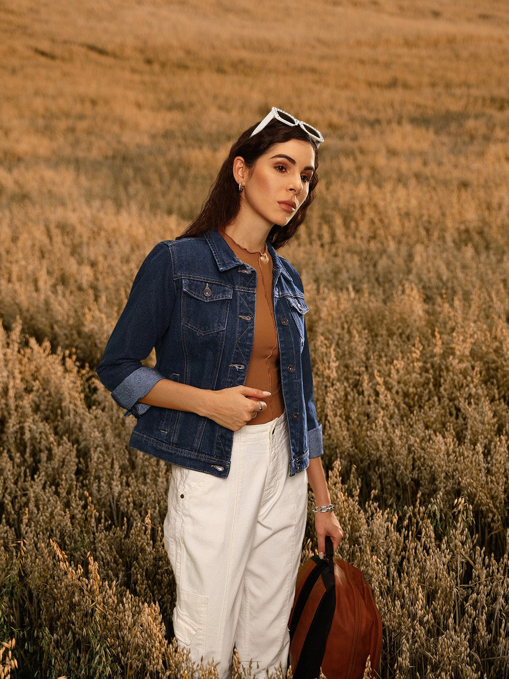 Harchiz Women Blue Solid Denim Jacket – Stylish & Everyday Essential