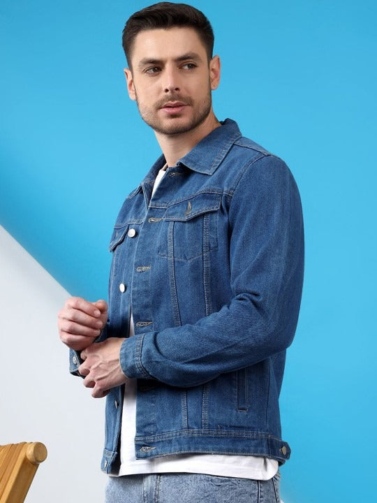Men Spread Collar Denim Jacket – Smart, Breathable Everyday Wear in Pakistan | HARCHIZ