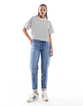 Women’s Mom Jeans in Mid Blue – High Waist Relaxed Fit Denim for Everyday Pakistani Style | DOCACCA