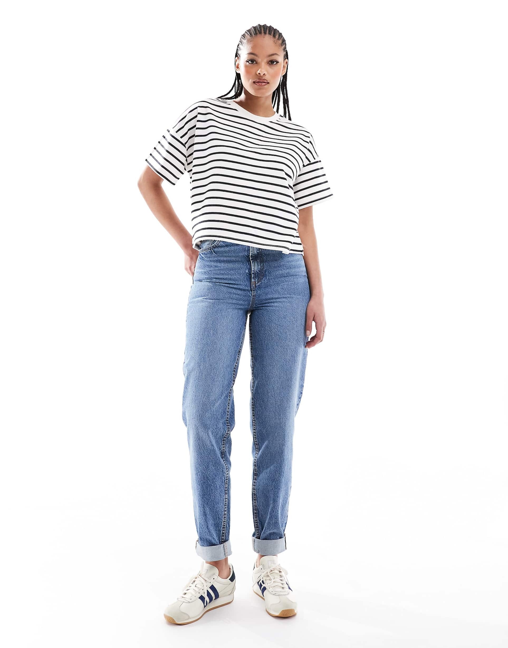 Women’s Mom Jeans in Mid Blue – High Waist Relaxed Fit Denim for Everyday Pakistani Style | DOCACCA