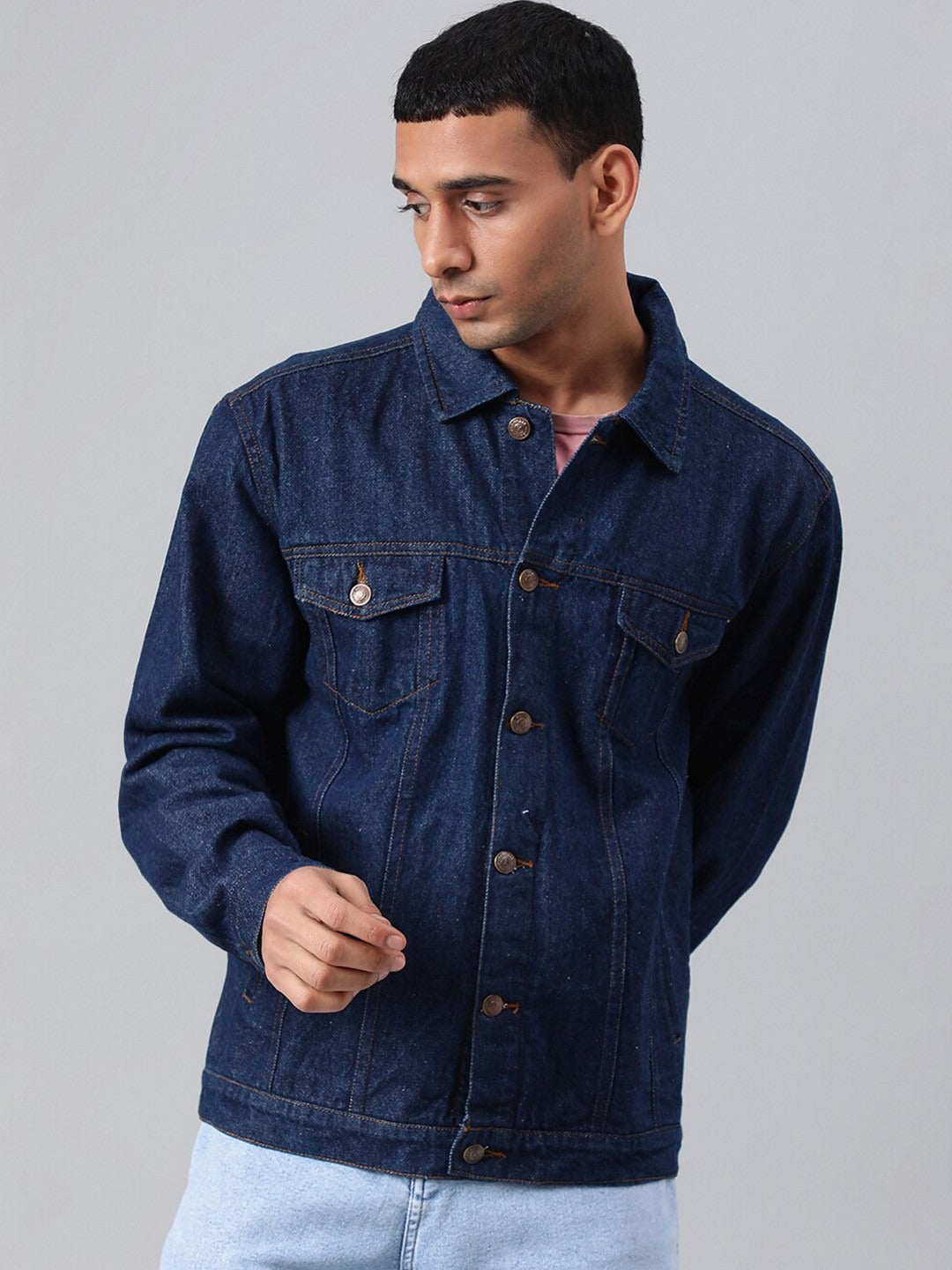 Blue Spread Collar Washed Denim Jacket – Rugged, Stylish Outerwear for Pakistani Men | HARCHIZ