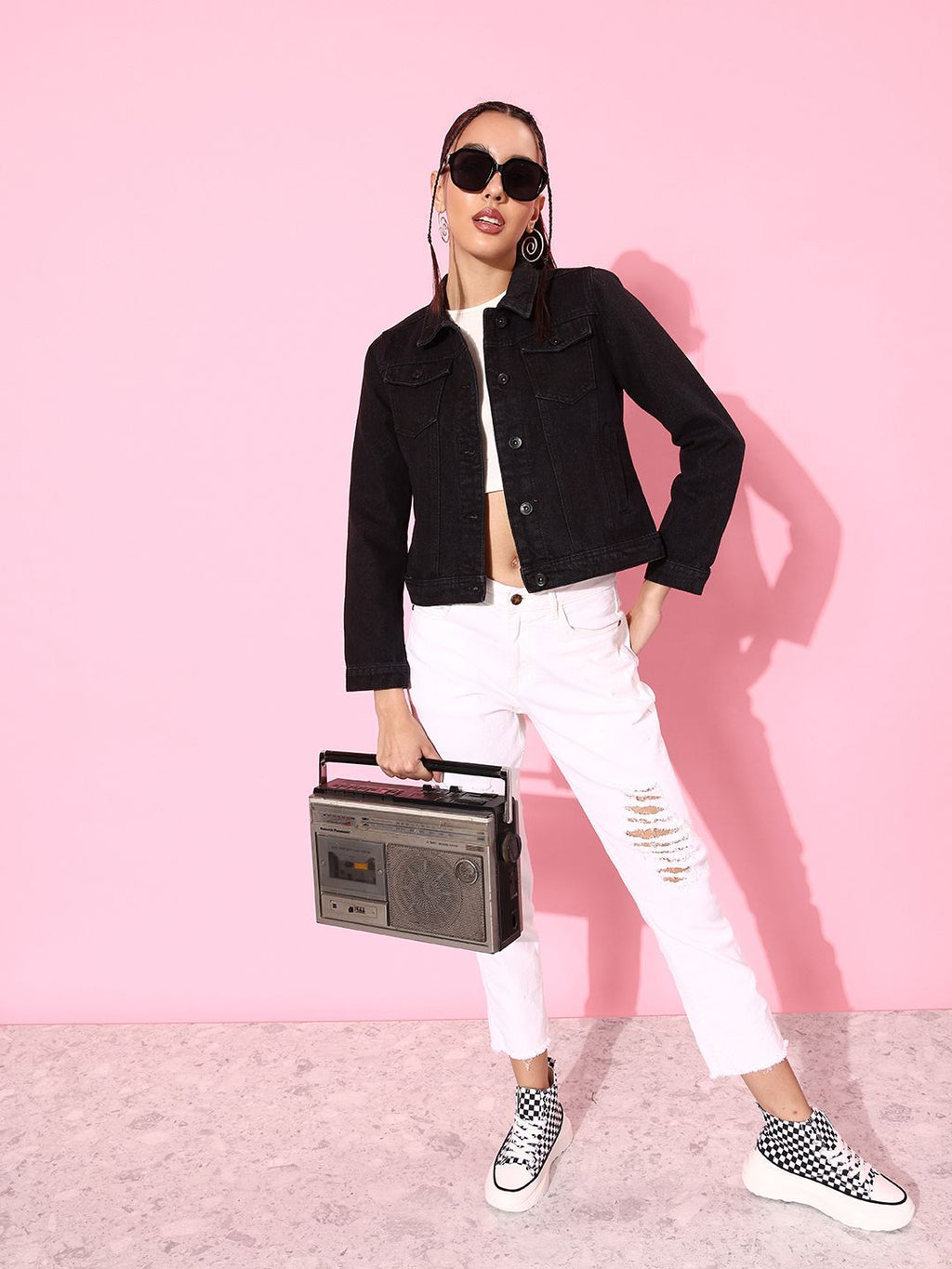 Harchiz Women Black Solid Stretch Denim Jacket – Pure Comfort & Modern Fit