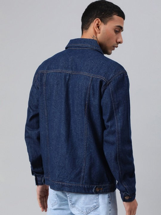 Blue Spread Collar Washed Denim Jacket – Rugged, Stylish Outerwear for Pakistani Men | HARCHIZ