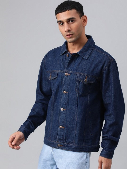 Blue Spread Collar Washed Denim Jacket – Rugged, Stylish Outerwear for Pakistani Men | HARCHIZ