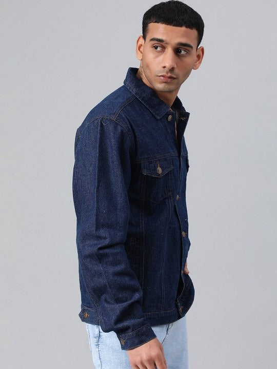 Blue Spread Collar Washed Denim Jacket – Rugged, Stylish Outerwear for Pakistani Men | HARCHIZ