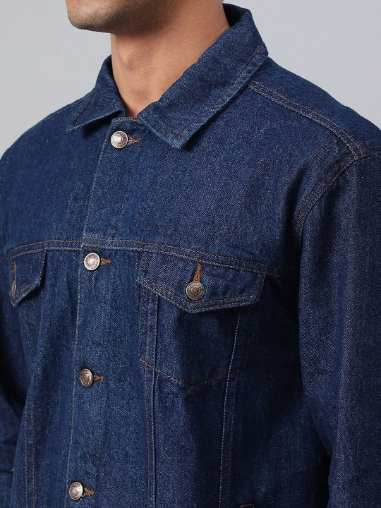 Blue Spread Collar Washed Denim Jacket – Rugged, Stylish Outerwear for Pakistani Men | HARCHIZ