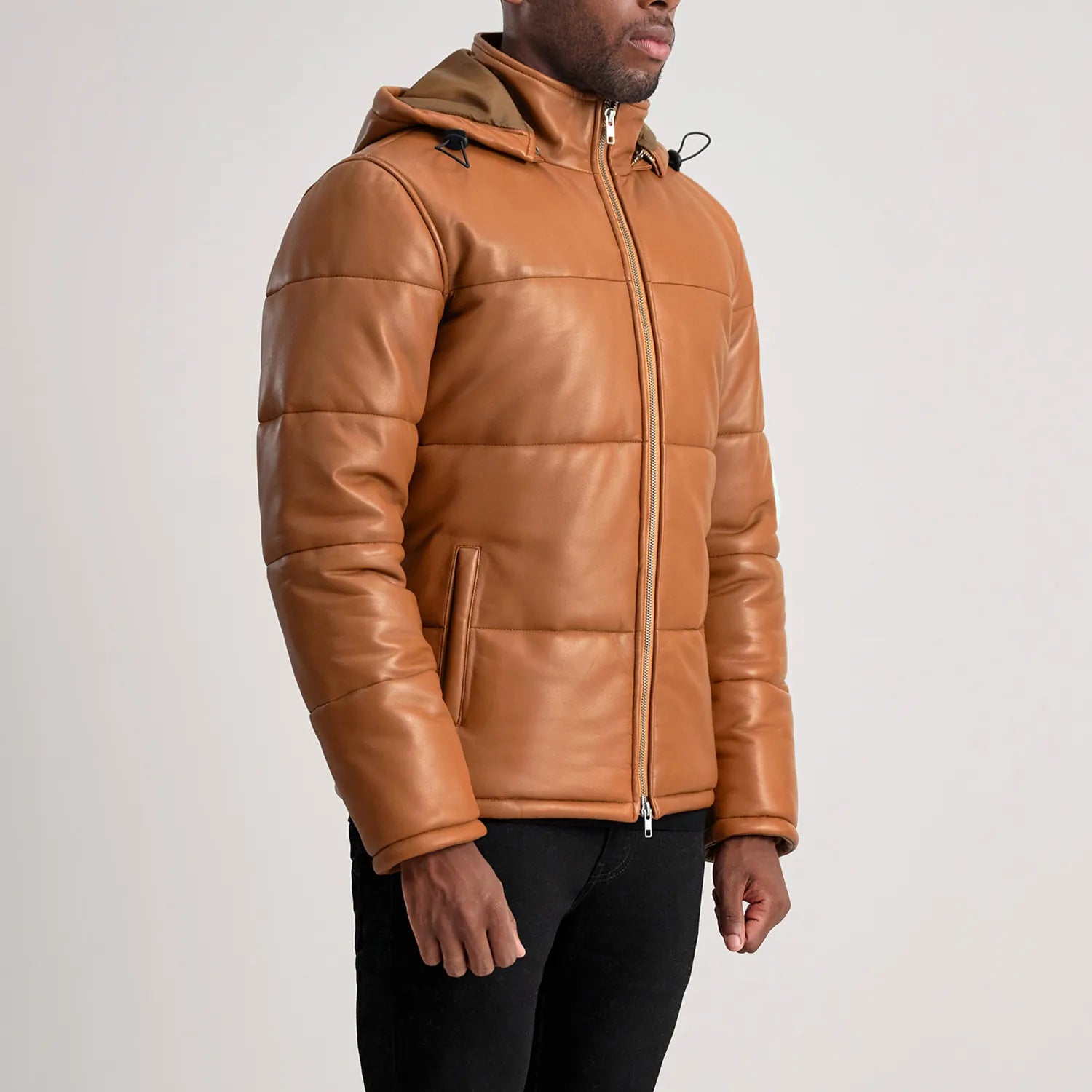 Ace Tan Hooded Sheep Leather Puffer Jacket