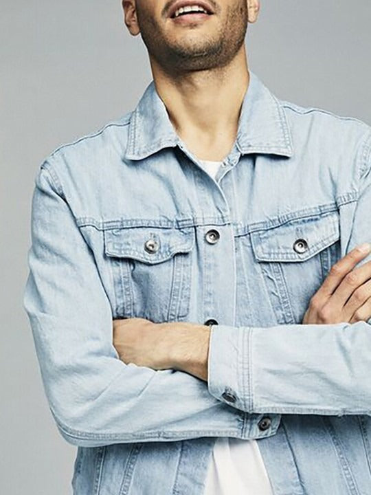 Blue Spread Collar Washed Denim Jacket – Stylish, Breathable Streetwear for Pakistani Men | HARCHIZ