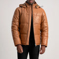 HARCHIZ Tan Hooded Sheep Leather Puffer Jacket