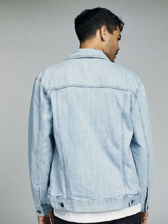 Blue Spread Collar Washed Denim Jacket – Stylish, Breathable Streetwear for Pakistani Men | HARCHIZ