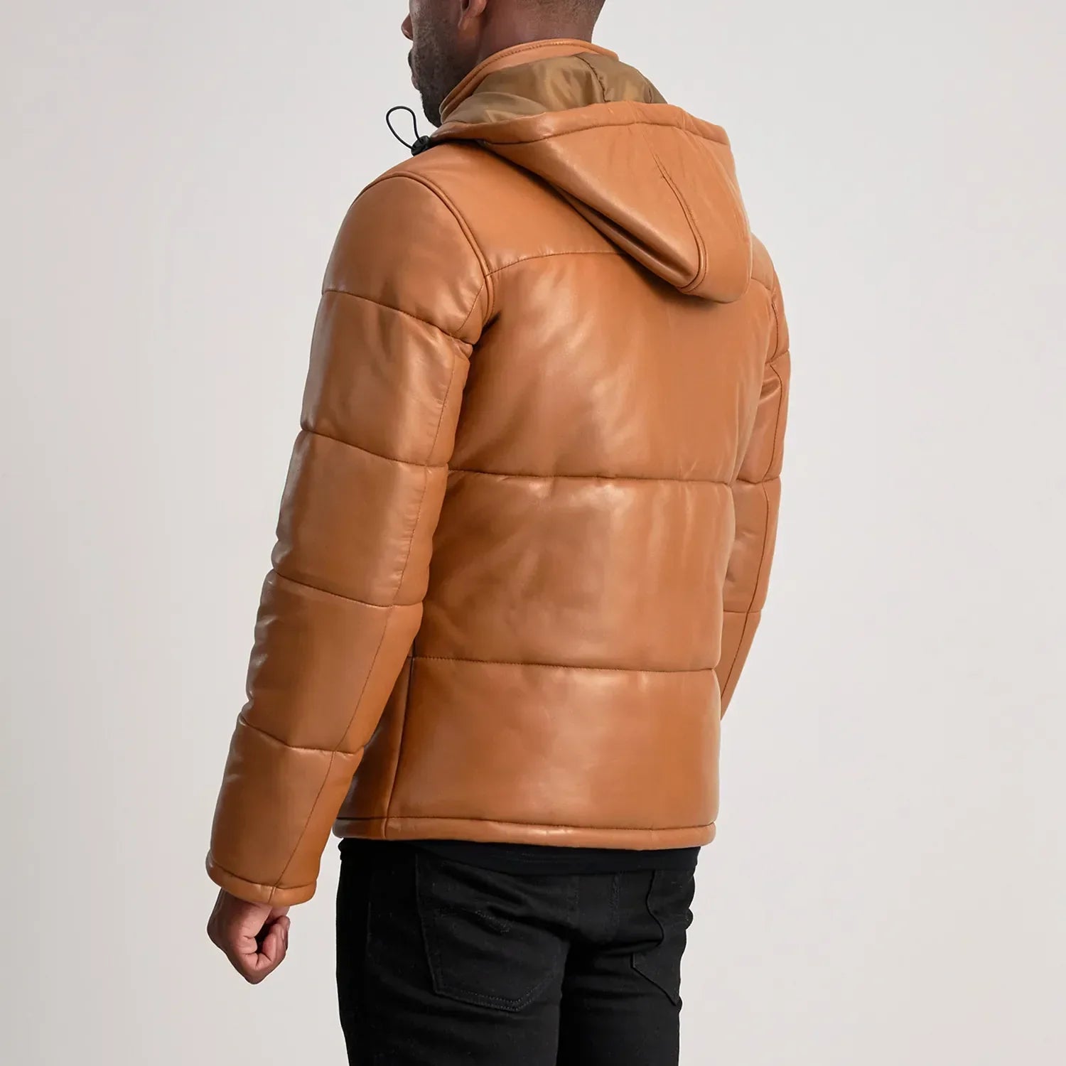 Ace Tan Hooded Sheep Leather Puffer Jacket