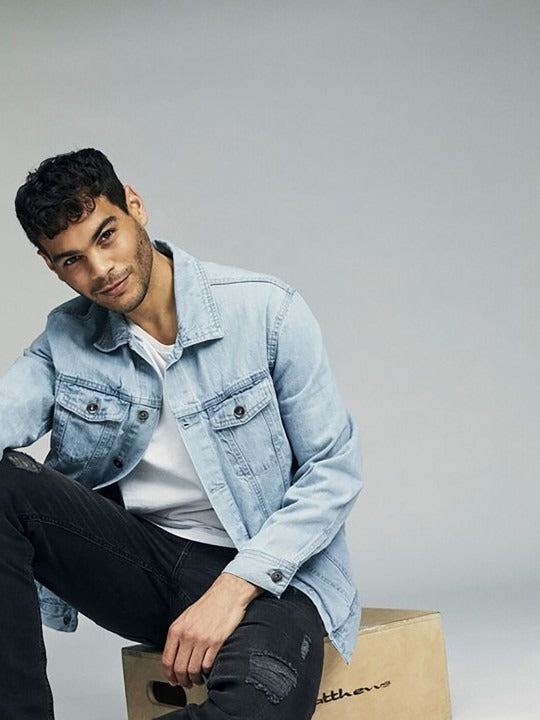 Blue Spread Collar Washed Denim Jacket – Stylish, Breathable Streetwear for Pakistani Men | HARCHIZ