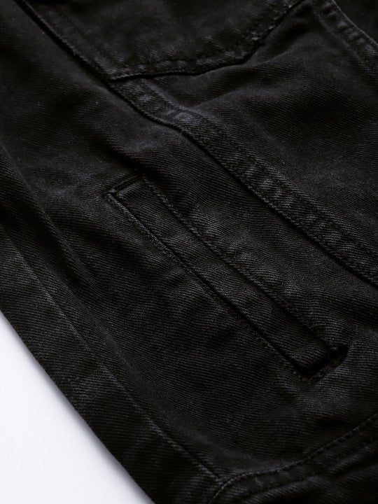 Harchiz Women Black Solid Denim Jacket – Classic Everyday Style