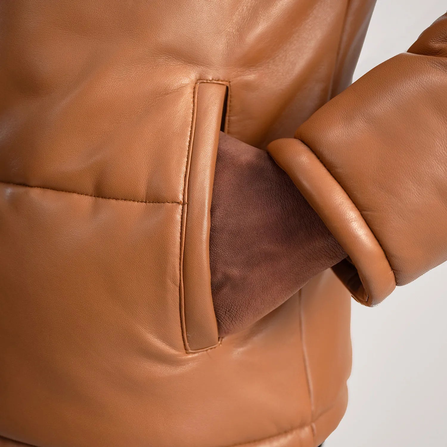 Ace Tan Hooded Sheep Leather Puffer Jacket