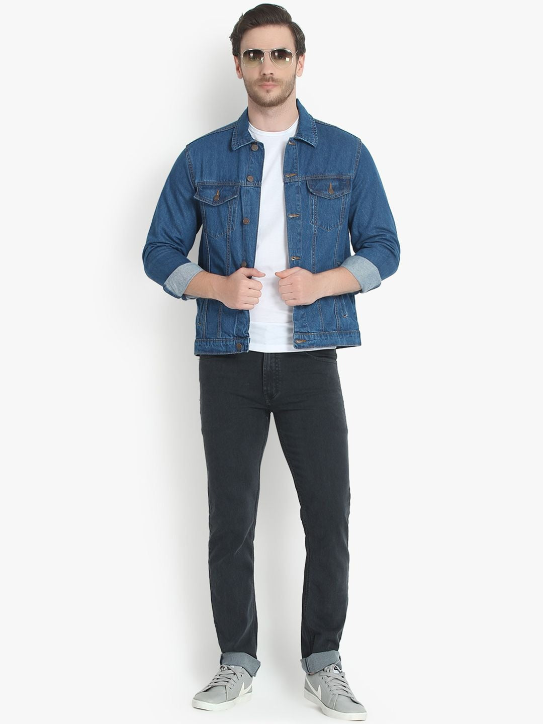 Men Blue Solid Denim Jacket – Breathable All-Season Streetwear for Pakistan | HARCHIZ