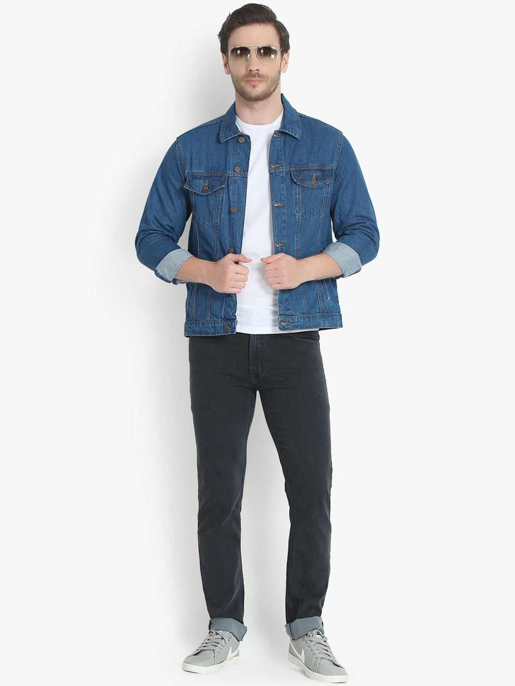 Men Blue Solid Denim Jacket – Breathable All-Season Streetwear for Pakistan | HARCHIZ