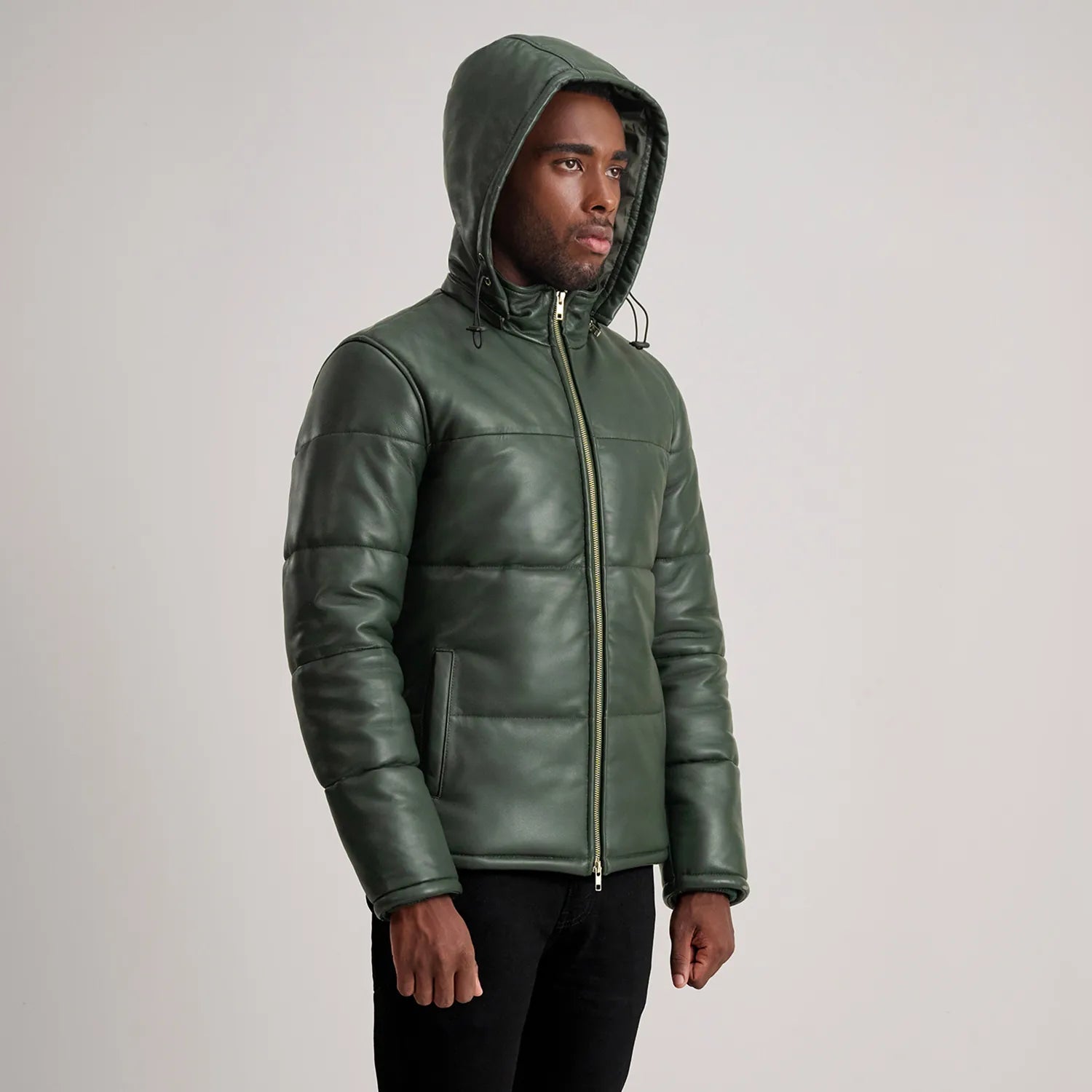Ace Green Hooded Leather Puffer Jacket