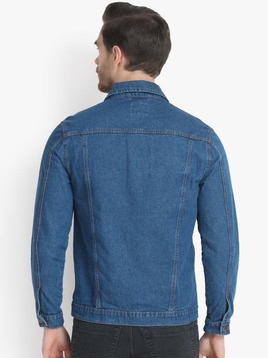 Men Blue Solid Denim Jacket – Breathable All-Season Streetwear for Pakistan | HARCHIZ