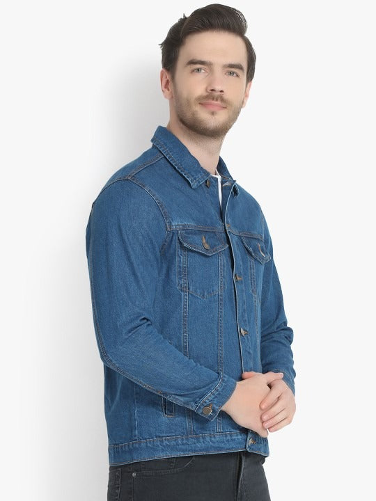 Men Blue Solid Denim Jacket – Breathable All-Season Streetwear for Pakistan | HARCHIZ