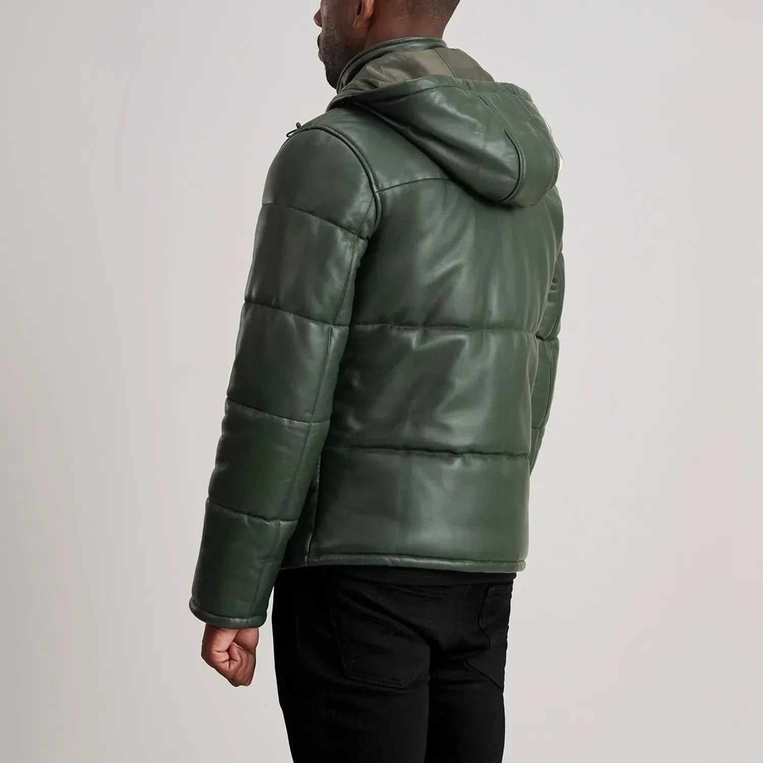 Ace Green Hooded Leather Puffer Jacket