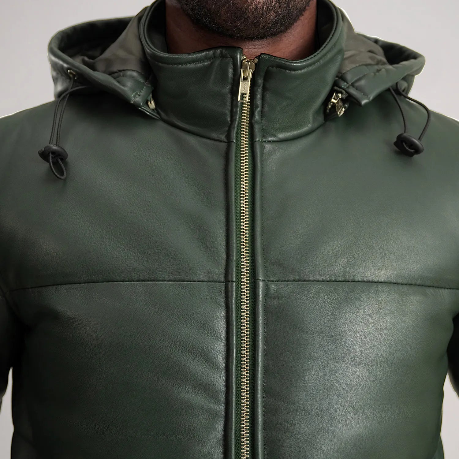 Ace Green Hooded Leather Puffer Jacket